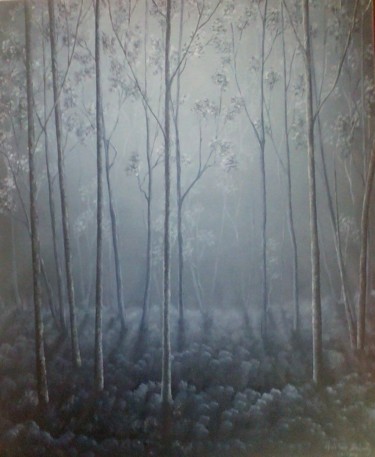 Peinture intitulée "sous-bois-nocturne.…" par Christian Salaun, Œuvre d'art originale, Huile