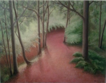 Peinture intitulée "chemin-dans-le-bois…" par Christian Salaun, Œuvre d'art originale, Huile