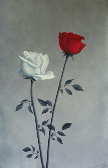 Картина под названием "roses-en-couple.jpg" - Christian Salaun, Подлинное произведение искусства, Масло