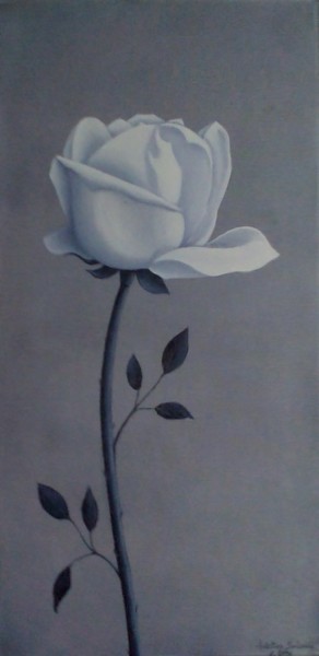 Peinture intitulée "Rose blanche Céliba…" par Christian Salaun, Œuvre d'art originale, Huile