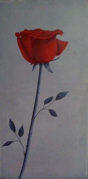 Painting titled "Rose rouge célibata…" by Christian Salaun, Original Artwork, Oil