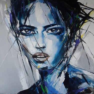 Peinture intitulée "Portrait bleu" par Christian Vey, Œuvre d'art originale, Huile
