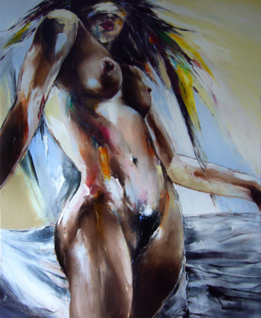 Painting titled "debout" by Christian Vey, Original Artwork, Oil