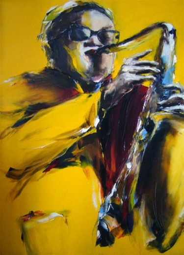 Peinture intitulée "saxo jaune" par Christian Vey, Œuvre d'art originale