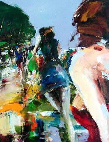 Painting titled "la foule au féminin" by Christian Vey, Original Artwork