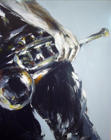 Peinture intitulée "N&B Trompette" par Christian Vey, Œuvre d'art originale
