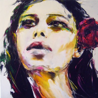 Painting titled "La rose rouge#3" by Christian Vey, Original Artwork
