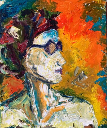 Peinture intitulée "Autoportrait au fou…" par Christie Eyraud, Œuvre d'art originale, Huile Monté sur Châssis en bois