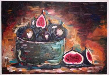 Painting titled "Les figues" by Christie Eyraud, Original Artwork, Oil Mounted on Wood Stretcher frame