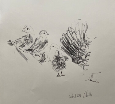 Dessin intitulée "Poule 12-6" par Christille De Witte, Œuvre d'art originale, Crayon