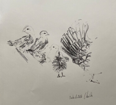 Dibujo titulada "Poule 12-6" por Christille De Witte, Obra de arte original, Lápiz