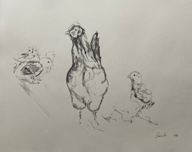 Dessin intitulée "Poule 12-7" par Christille De Witte, Œuvre d'art originale, Crayon