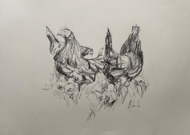 Drawing titled "Poules poussins 12-…" by Christille De Witte, Original Artwork, Pencil