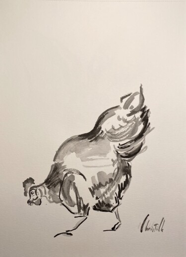 Dessin intitulée "Poule 300g1" par Christille De Witte, Œuvre d'art originale, Encre