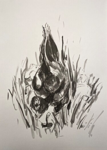 Drawing titled "Poule poussins 250g3" by Christille De Witte, Original Artwork, Ink