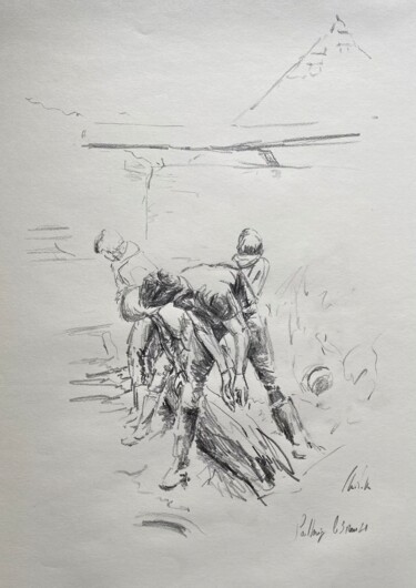 Dessin intitulée "Poulbrizeurs au tra…" par Christille De Witte, Œuvre d'art originale, Crayon