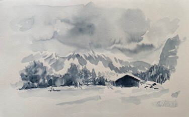 Malerei mit dem Titel "Les Granges" von Christille De Witte, Original-Kunstwerk, Aquarell