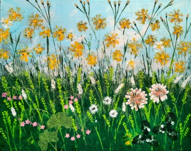 Schilderij getiteld "In the Meadow" door Christina Bug, Origineel Kunstwerk, Acryl Gemonteerd op Frame voor houten brancard