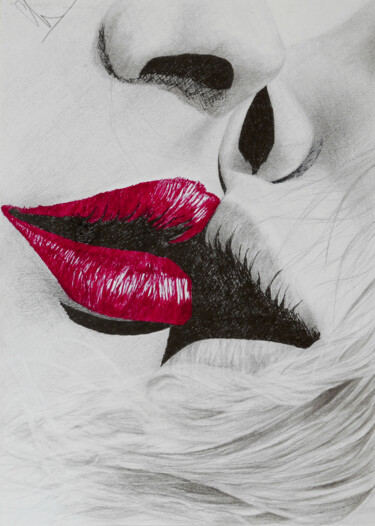 Drawing titled "Lipstick Fight" by Christina Diamond, Original Artwork, Ink