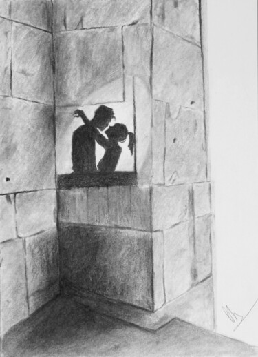 Zeichnungen mit dem Titel "It's on the wall" von Christina Diamond, Original-Kunstwerk, Kohle