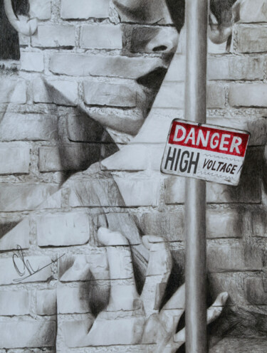 Рисунок под названием "High Voltage" - Christina Diamond, Подлинное произведение искусства, Древесный уголь