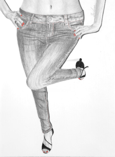 Zeichnungen mit dem Titel "Just another Jeans…" von Christina Diamond, Original-Kunstwerk, Graphit