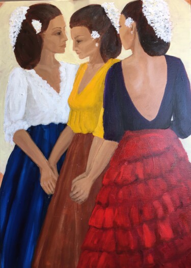 Painting titled "Friendship" by Christina Hallett, Original Artwork, Oil Mounted on Wood Stretcher frame