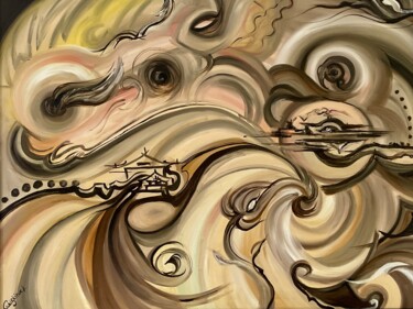 Malerei mit dem Titel ""Japan after Hirosh…" von Christina Kristovsky, Original-Kunstwerk, Öl Auf Keilrahmen aus Holz montie…