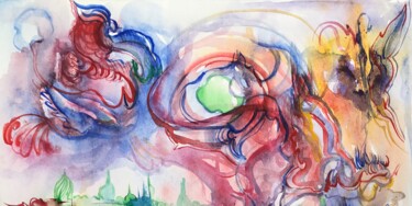 Painting titled ""Weaving thoughts"" by Christina Kristovsky, Original Artwork, Watercolor