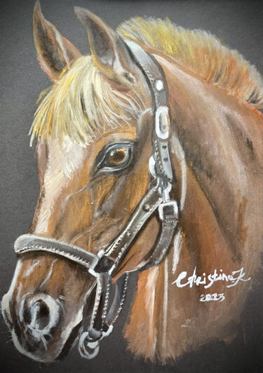 Рисунок под названием ""Конь"" - Christina Kristovsky, Подлинное произведение искусства, Масло Установлен на картон