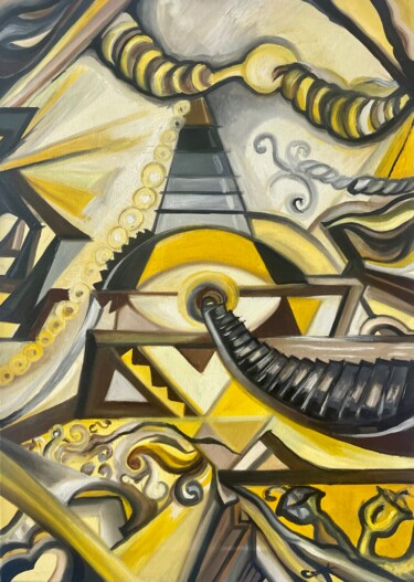 Peinture intitulée ""Golden eye"" par Christina Kristovsky, Œuvre d'art originale, Huile Monté sur Châssis en bois