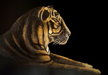 Drawing titled ""Tiger"" by Christina Kristovsky, Original Artwork, Acrylic Mounted on Wood Panel