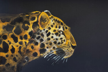 Drawing titled ""Leopard"" by Christina Kristovsky, Original Artwork, Acrylic Mounted on Wood Stretcher frame