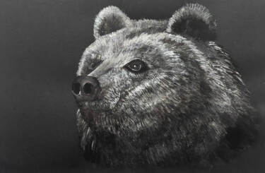 Drawing titled ""Bear"" by Christina Kristovsky, Original Artwork, Acrylic Mounted on Wood Panel
