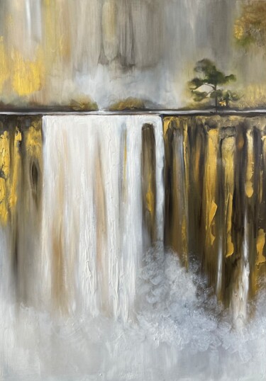 Картина под названием "«Золотой водопад»" - Christina Kristovsky, Подлинное произведение искусства, Масло Установлен на Дере…