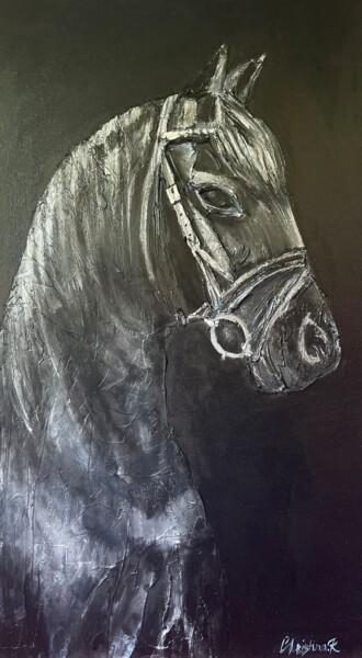 Pintura titulada "“Black horse”" por Christina Kristovsky, Obra de arte original, Oleo Montado en Bastidor de camilla de mad…