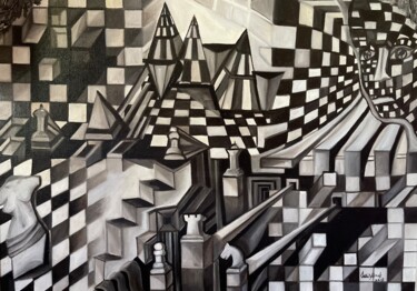 Malarstwo zatytułowany „“Шахматы 3D”” autorstwa Christina Kristovsky, Oryginalna praca, Olej Zamontowany na Drewniana rama n…