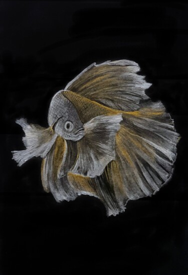 Peinture intitulée "Золотая рыбка" par Christina Kristovsky, Œuvre d'art originale, Acrylique Monté sur Verre