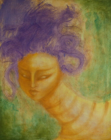 Schilderij getiteld "Wind in her hair" door Christina Misuro, Origineel Kunstwerk, Olie