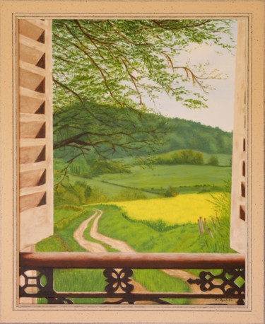 Peinture intitulée "Sentier bucolique" par Christina Ugolini, Œuvre d'art originale, Huile