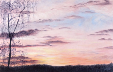 Peinture intitulée "Lever du jour rose" par Christina Ugolini, Œuvre d'art originale, Huile