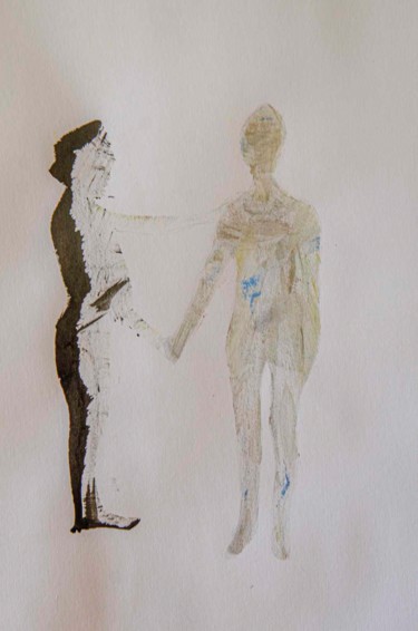 Dibujo titulada "Couple Divin 01" por Christine Jegaden, Obra de arte original, Tinta Montado en Panel de madera