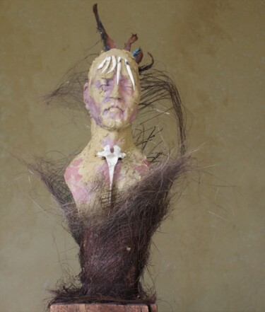 Скульптура под названием "Chaman" - Christine Alias, Подлинное произведение искусства, Терракота