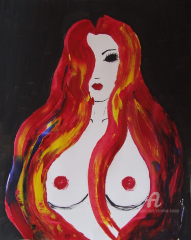 Painting titled "Fire walk with me" by Christine Barone, Original Artwork, Acrylic