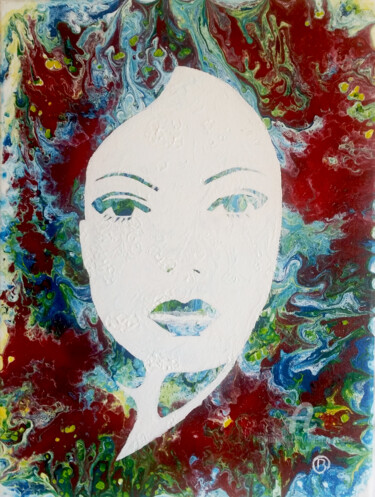 Painting titled "Visage" by Christine Barone, Original Artwork, Acrylic Mounted on Wood Stretcher frame