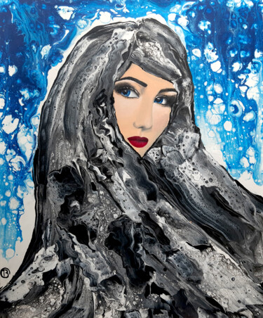 Painting titled "Obsidienne des nuits" by Christine Barone, Original Artwork, Acrylic Mounted on Wood Stretcher frame