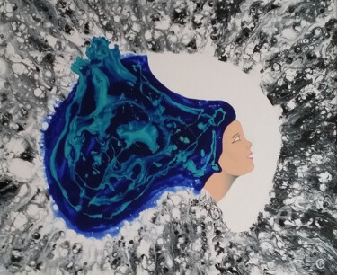 Painting titled "Silence bleu" by Christine Barone, Original Artwork, Acrylic Mounted on Wood Stretcher frame