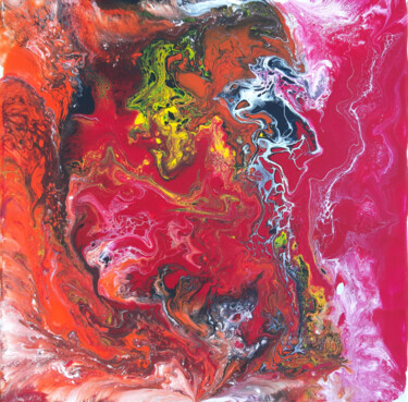 Картина под названием "Rouge est la nuit" - Christine Barone, Подлинное произведение искусства, Акрил Установлен на Деревянн…