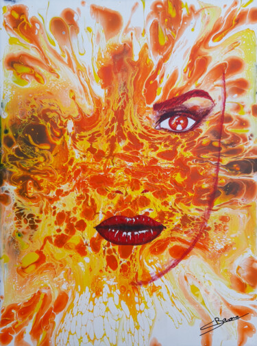 Painting titled "De sang et de feu" by Christine Barone, Original Artwork, Acrylic Mounted on Wood Stretcher frame