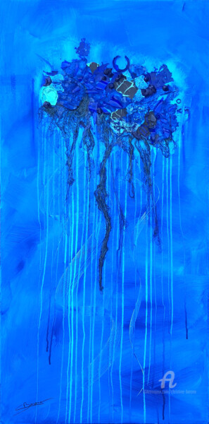 Painting titled "Le bleu de nos éche…" by Christine Barone, Original Artwork, Acrylic Mounted on Wood Stretcher frame